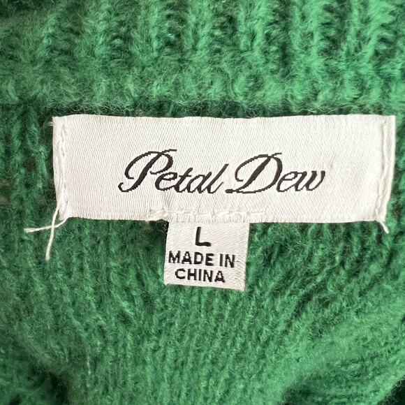 Green Cable Knit Sweater Chunky Cozy Preppy Vintage Academia Large - Picture 3 of 6